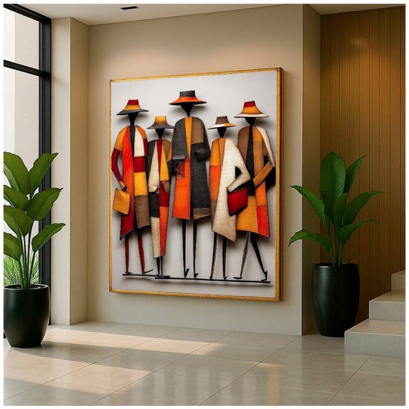 Tableau Décoratif – Figures abstraites de mode – Toile Multicolore Effet 3D - Cadre en bois