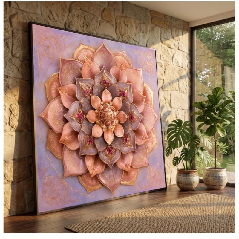 Tableau Décoratif – Mandala Lotus – Toile Effet 3D