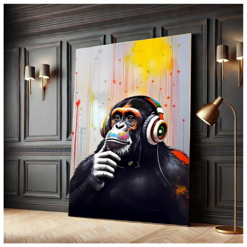 Tableau Décoratif – Monkey, Street, Art – Toile Multicolore Effet 3D
