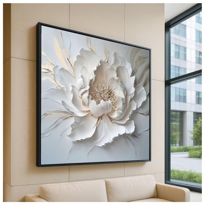 Tableau Décoratif Mural - Fleurs Blanches Multicolore - Toile Imprimée Effet 3D