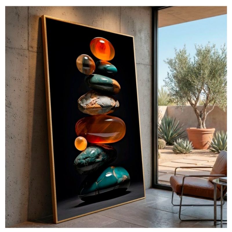 Tableau décoratif – Pierres de Couleurs – Toile imprimée effet 3D – Cadre en bois massif