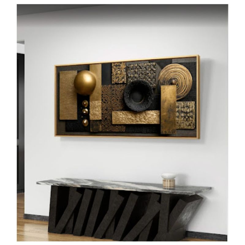 Tableau décoratif mural - Générique - Art Mural Abstrait Texturé Luxueux Or et Noir