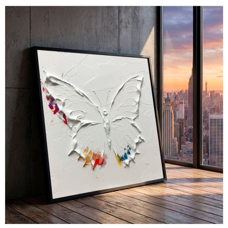 Tableau Décoratif - Papillon Blanc 2 - Art Contemporain Nature - Multicolore