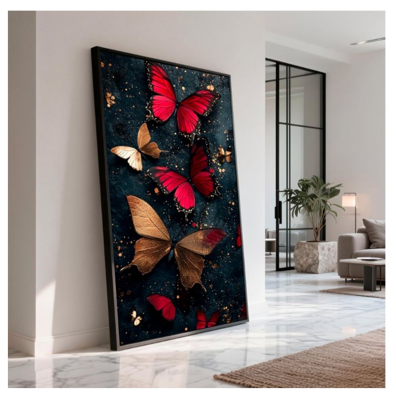 Tableau Decoratif - papillons rouges et dorés - Multicolore