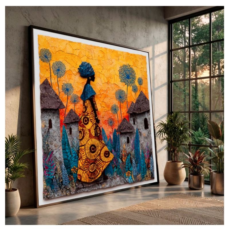 Tableau Décoratif Mural - Silhouette de Femme Africaine - Multicolore