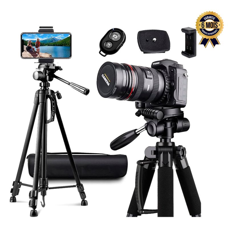 Trépied en aluminium prix en fcfa - Pour appareil photo et smartphone - Panoramique à 360 ° - Avec sac de transport et télécommande sans fil| Glotelho Cameroun