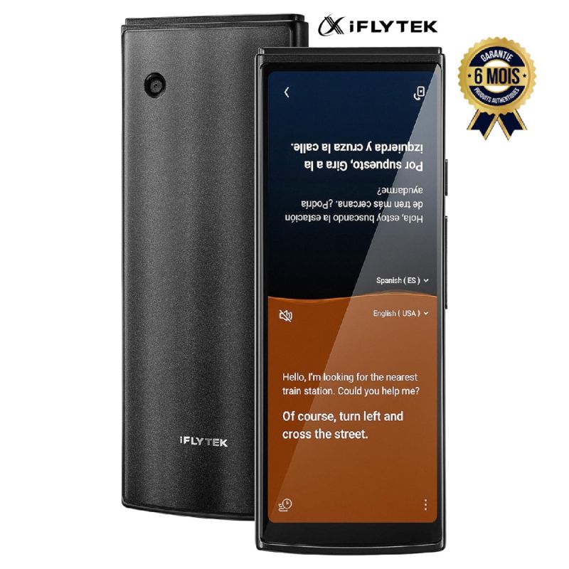Traducteur vocal instantané iFlytek - 60 langues avec précision 96 % - Écran 5,05" (12,8 cm) - Traduction bidirectionnelle en ligne et hors ligne (18 paires) - Idéal travail et voyages - Garantie 6 Mois