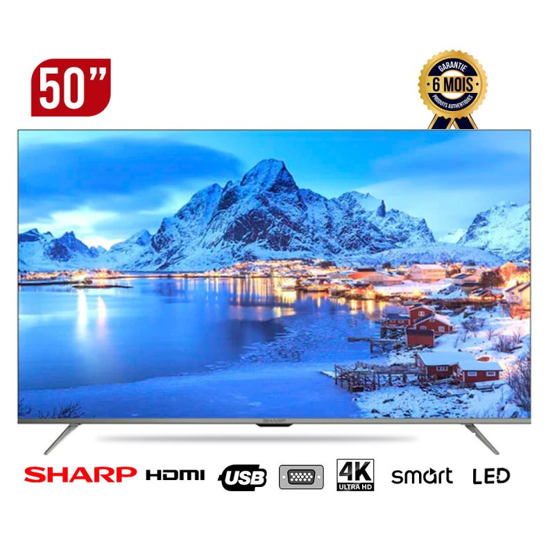 TV SMART SHARP 50'' - 4K HDR LED - Android 10.0 avec Dolby Vision - Prix Cameroun
