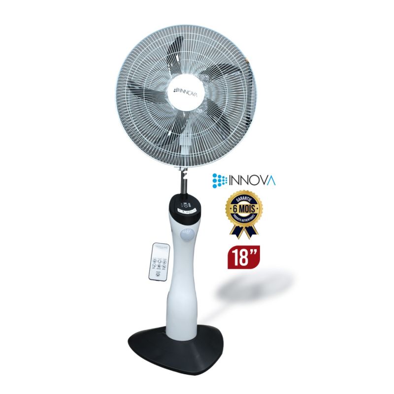 Ventilateur sur pied rechargeable INNOVA 18" Blanc - IN18062MR - Secteur + Batterie, Oscillation et Inclinaison réglables - Garantie 6 mois
