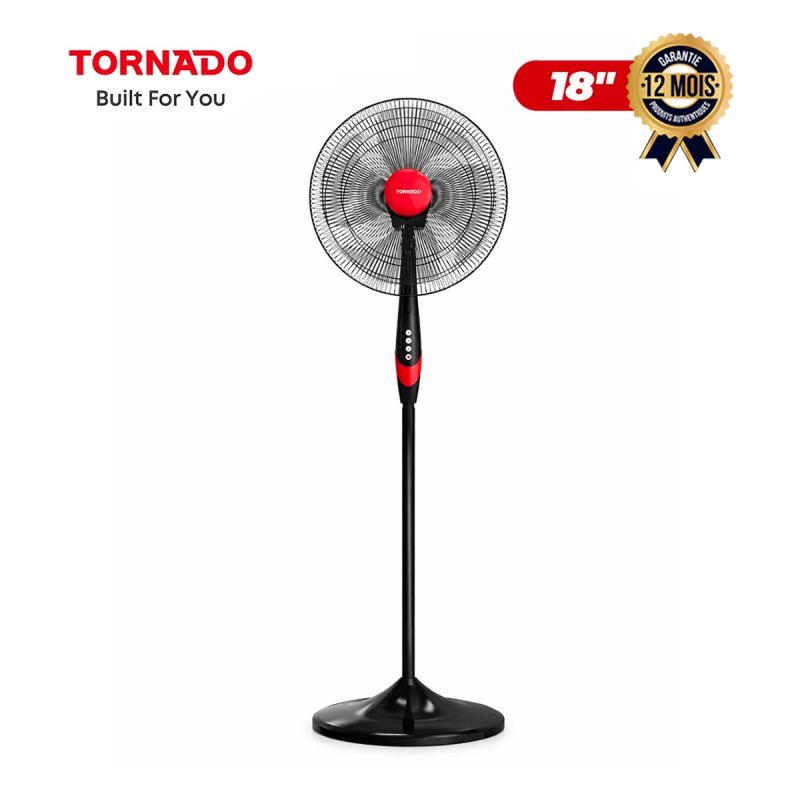 Ventilateur sur Pied TORNADO 18 pouces, noir à 4 lames, garantie 6 mois au meilleur prix du Cameroun.