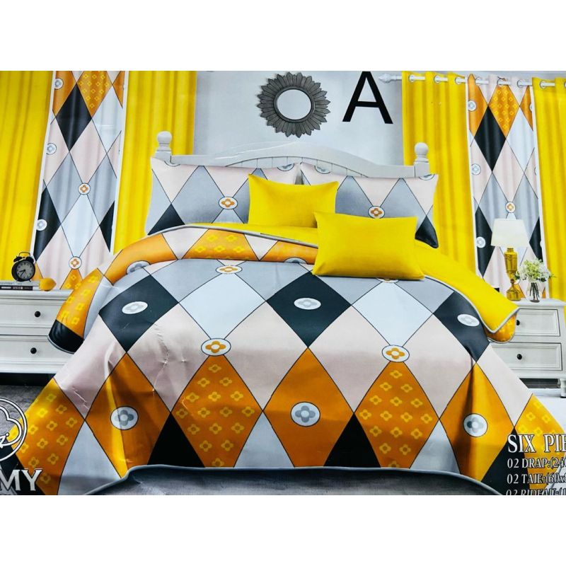 Drap - JIMMY - AB325 - 240x260 cm - 2 draps - 2 Taies D'oreiller + 2 Rideaux - 3 places - 100% coton | Glotelho Cameroun