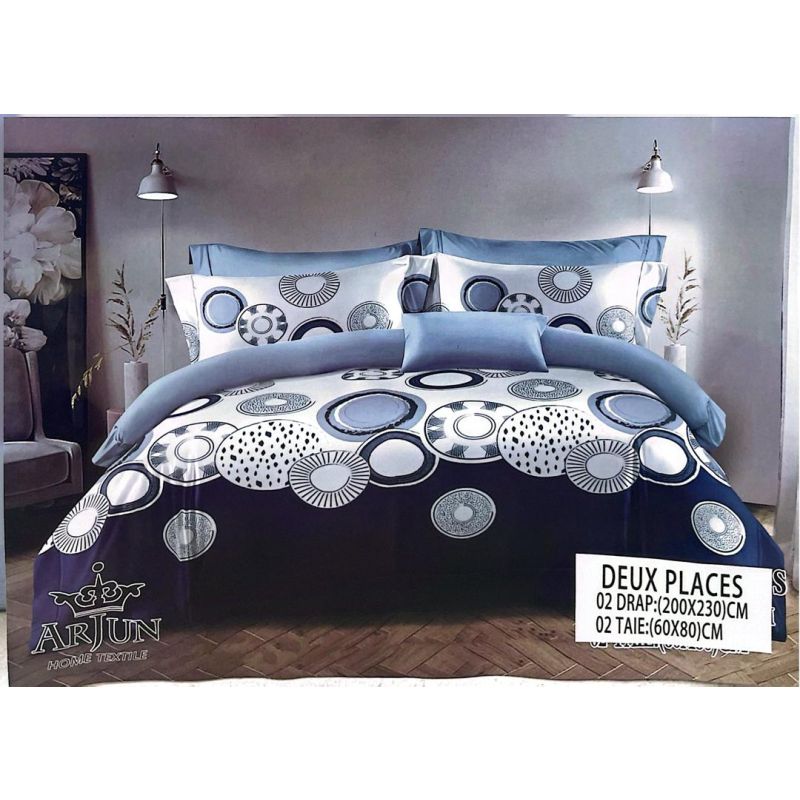 Drap - 401- 200x230 cm - 2 draps - 2 Taies D'oreiller - 02 places - 100% coton- Multicolor