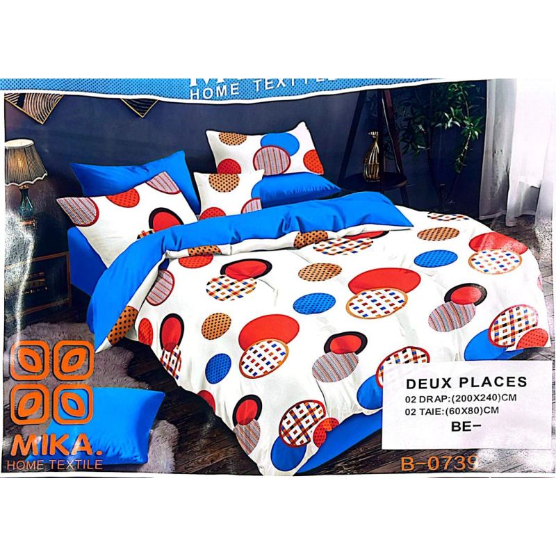 Drap - 200 x 230 cm - 2 draps - 2 Taies D'oreiller - 2 places - 100% coton - Multicolor