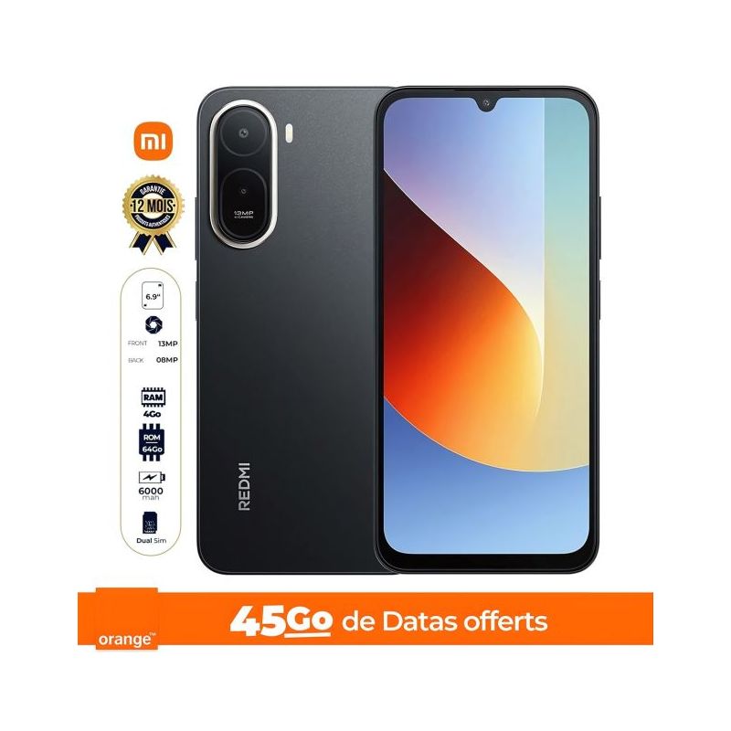 Xiaomi Redmi A7 Pro - 64 Go - 4Go RAM - 6.9" - 2 Nano SIM - 13 MP/8 MP - 6000mAh - Garantie 18 mois + 45GB de data Offert + Bouilloire Électrique - 2 Litres - ICONA