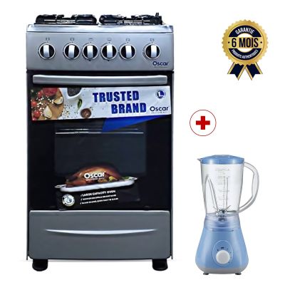 Pack Cuisine OSCAR - Cuisinière à Gaz 4 Feux 50x50 cm avec Allumage Automatique - GRIS + Blender Roch 2-en-1 OFFERT