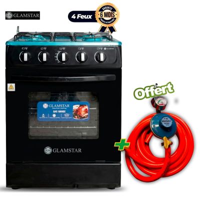 PACK Cuisinière Glamstar 60×60 Inox - GGC-60G4-G(B) + Kit Gaz Triple Sécurité OFFERT