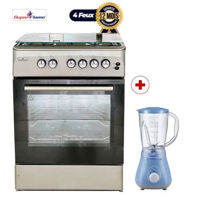 PACK Cuisinière SUPERFLAME 4 Feux 60 x 60 - INOX + Blender Roch  2-en-1 OFFERT