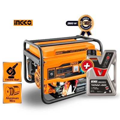 Groupe électrogène à essence - INGCO GE30005-1 - 2800 W + Huile Moteur VENOL SEMISYNTHETIC 10W40 - 1 Litres - Garantie 6 Mois
