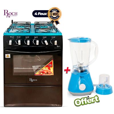 Pack Cuisine ROCH – Cuisinière à Gaz 4 Feux 50 × 50 cm Full Option (RGC-50G4-G(B)) – Noir + Blender 2 en 1 - 1,5 L OFFERT