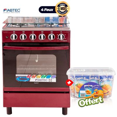 Pack Cuisinière à Gaz - FIABTEC - FTGOX-6060 BROWN - 60 × 60 cm - 4 Feux + Pack de 20 x 200 ml Jus fruité – Capri‑Sun Orange OFFERT – Garantie 06 Mois