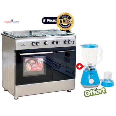 Pack Grande Cuisine - Super Flame & Roch - Cuisinière à Gaz 5 Feux 60x90 - Grand Four Professionnel + Blender 2 en 1 1.5L 400W Blue - Garantie 12 mois