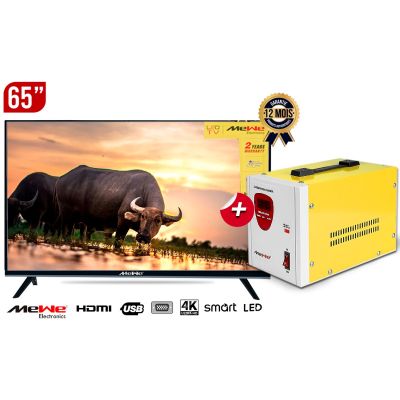 Pack SMART TV MEWE 65 - LED UHD 4K  + Régulateur de tension MEWE 1000VA au prix d'un sur Glotelho.