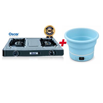 Pack Étudiant OSCAR – Plaque à Gaz 2 Feux + Mini Machine à Laver Portable 1,7 kg – Économique & Compact – Garantie 6 Mois