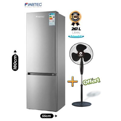 Pack Réfrigérateur Combiné 261L FIABTEC (FTDF-380R) + Ventilateur sur pied UBIT (UB-356RB) 16" Offert