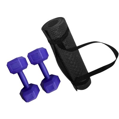 Tapis de sport avec sangle de transport pour tapis de yoga + Haltères hexagonales de 2 kg| Glotelho Cameroun