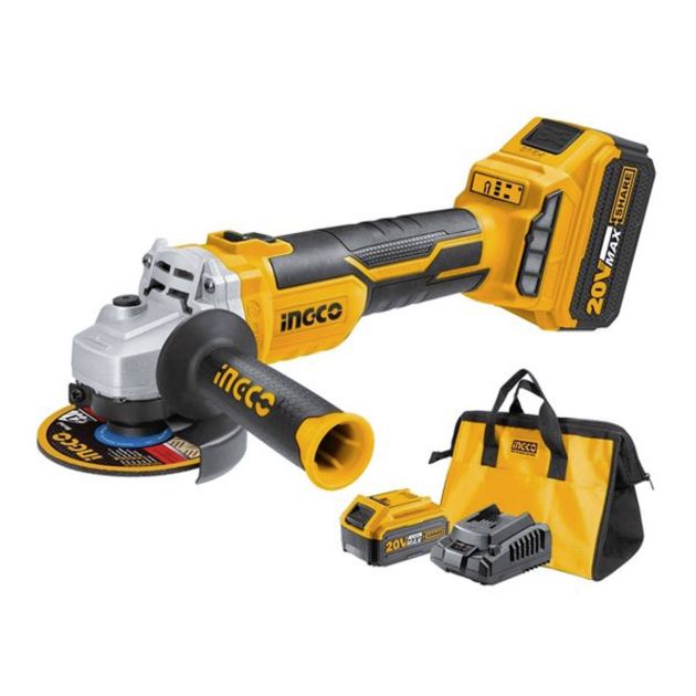 INGCO Meuleuse D'angle Sans Fil 20V, 115mm M14, Moteur Sans Balais, 9000 Tr /min Avec 1 Batterie 4.0Ah, 1 Chargeur, 10 Disques De Coupe Pour Meuler Et Polir, Couper CAGLI211541