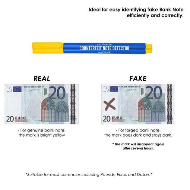 Lot De 5 Stylos Détecteur De Faux Billets - Vérification Euros/Dollars/Livres - 132mm - Bleu - Lhbwhiz