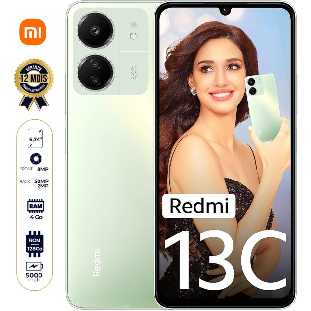 Xiaomi Redmi 13C - 128 Go/4Go RAM - 6.74" - Dual Nano SIM - 5000mAh - 50MP - Empreinte Digitale - Version Indienne - 12 Mois de garantie | Glotelho Cameroun