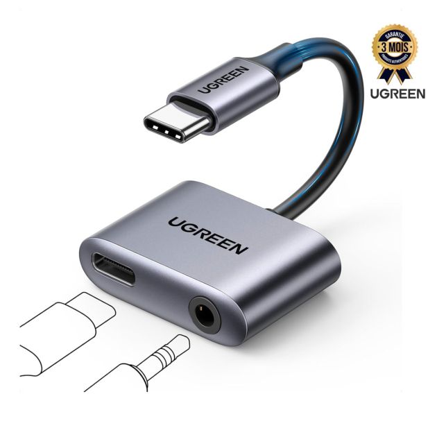 UGREEN 2 En 1 Adaptateur USB C Jack 3,5mm Supporte Audio Et Charge 1041095
