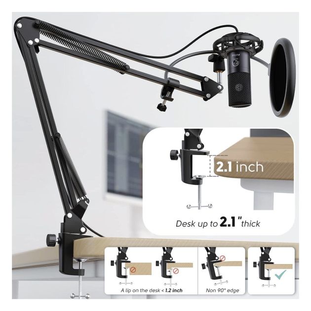 August Micro USB Condensateur Avec Bras Articulé - Kit Podcast Gaming YouTube Zoom Avec Antichoc Et Filtre Pop
