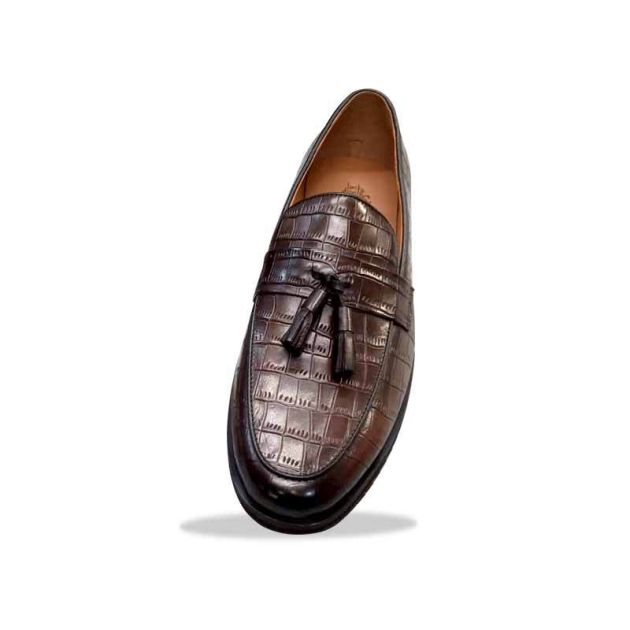 Chaussure Basse Style Mocassin Deux Ponpons Au Design Peau De Crocodile 