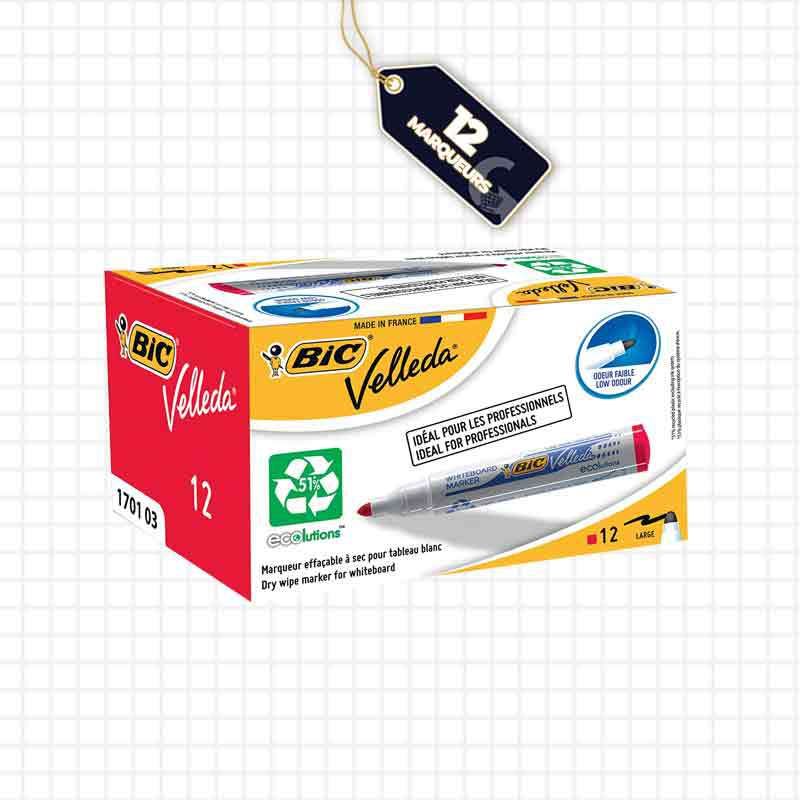 Lot de 12 Marqueurs effaçables Velleda 1701 - Rouge - (Prix en fcfa) | Glotelho Cameroun