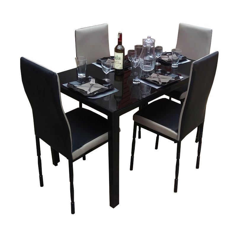 SALLE A MANGER 4 PLACES CUIR NOIR ET GRIS