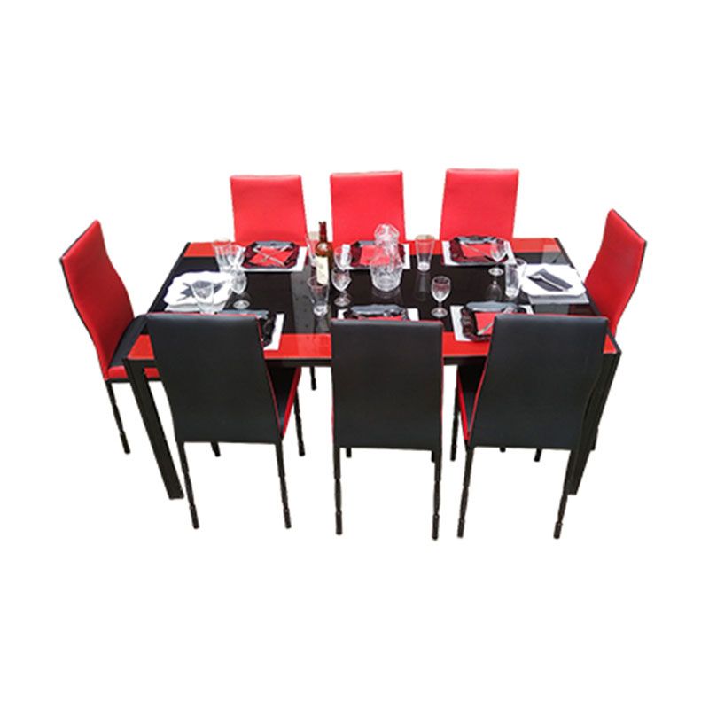 Salle a manger 8 places - Cuir - Rouge noir