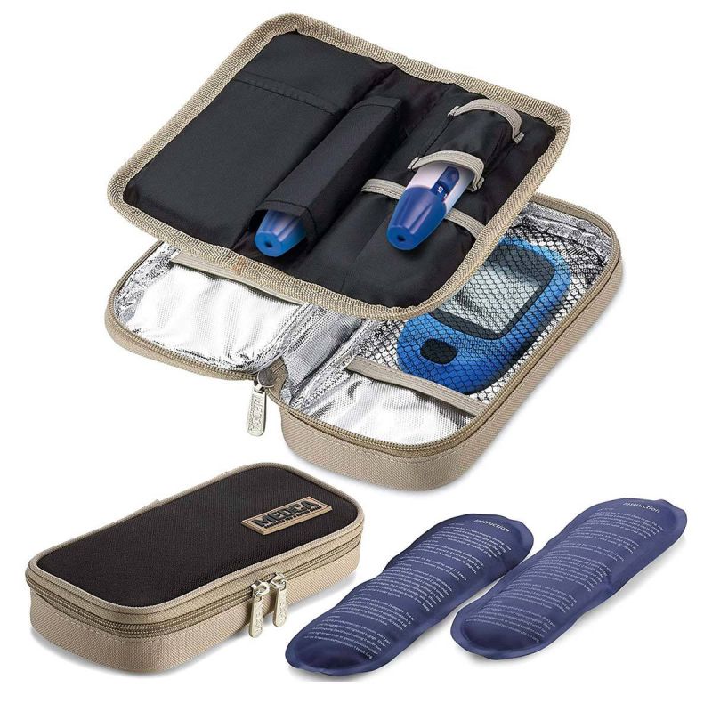 Étui de voyage isotherme pour insuline – Pochette isotherme portable pour diabétiques avec 2 packs de glace en gel  (noir et beige)