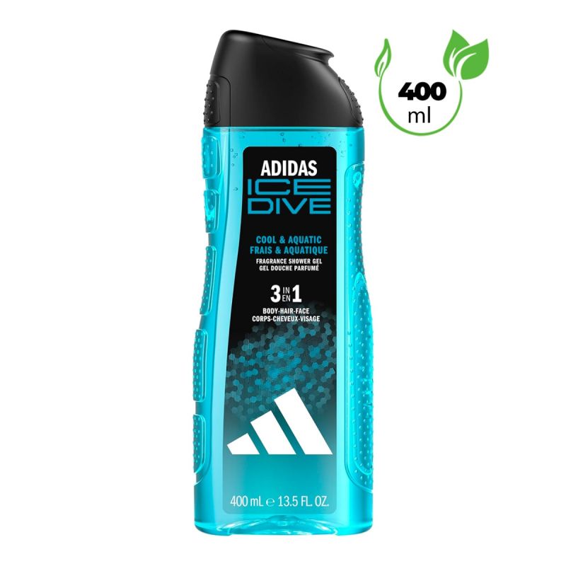 Gel de douche 3 en 1 Adidas Ice Dive - 400 ml, vendu sur Glotelho Cameroun.