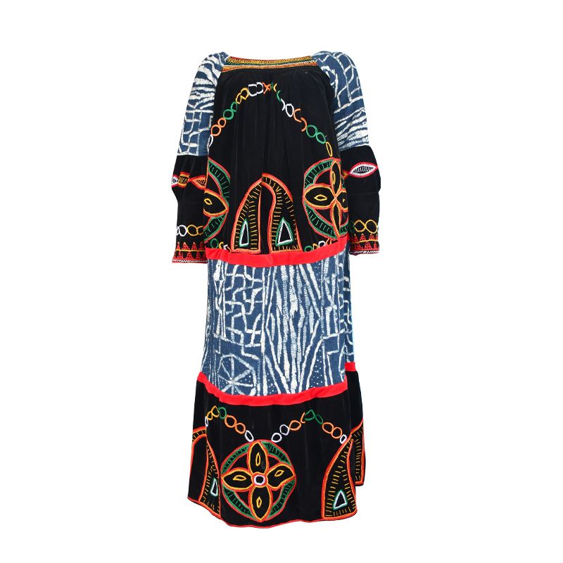 Longue robe à manches longues en Thogu et Ndop - XXL