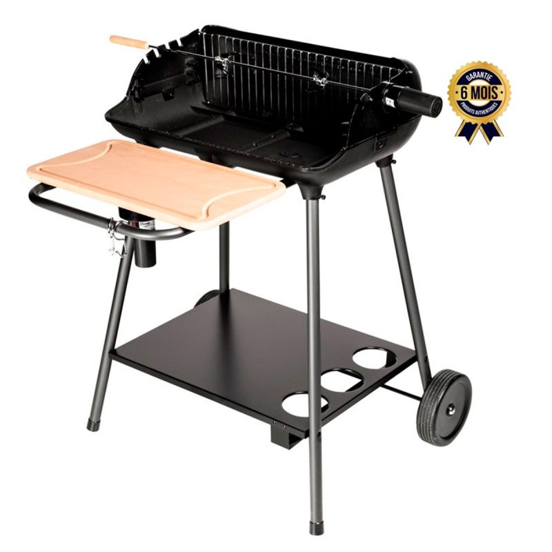 Barbecue à charbon avec cuve en fonte - BERGAMO - TOM 365538 - Grille en acier chromé et soufflerie Turbomagic sur chariot - 55*39cm - noir - Garantie 6 mois