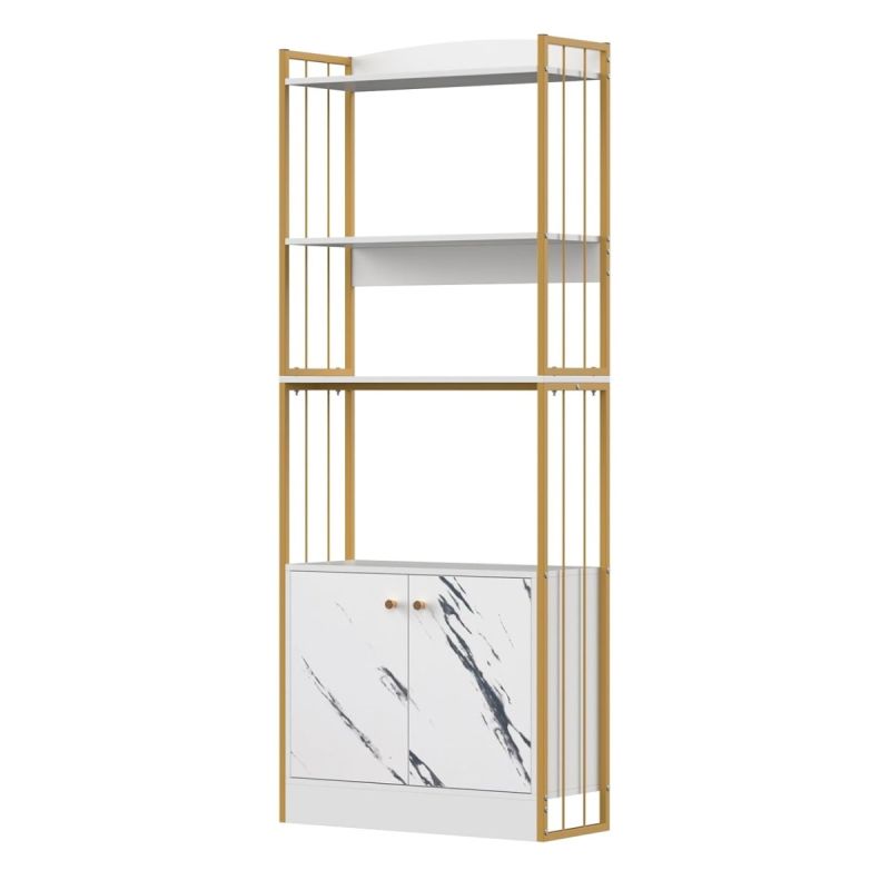 Bibliothèque NAS avec armoire de rangement - Bibliothèque à 4 niveaux - Blanc