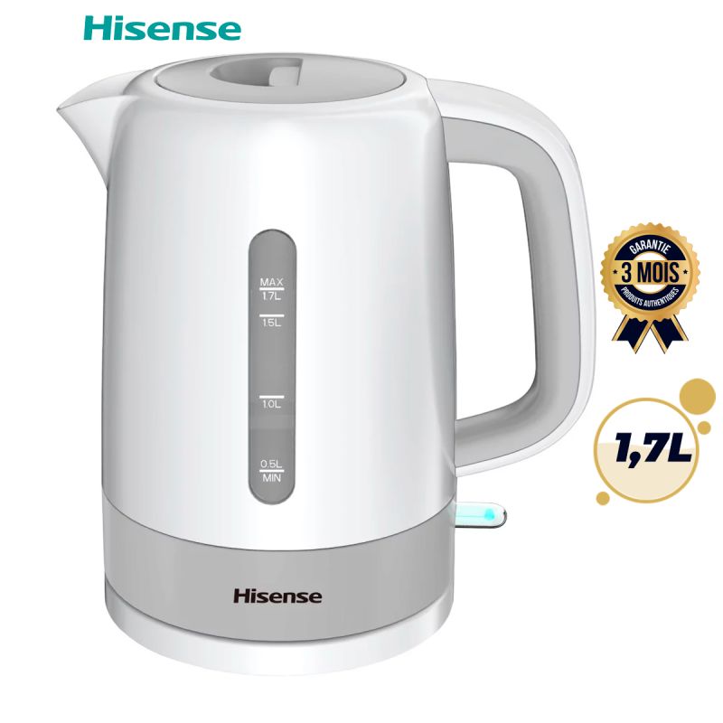 Bouilloire électrique Hisense 1,7 L - H17KWES1 - 2200 W - Plastique avec filtre amovible - Blanc - Garantie 3 mois