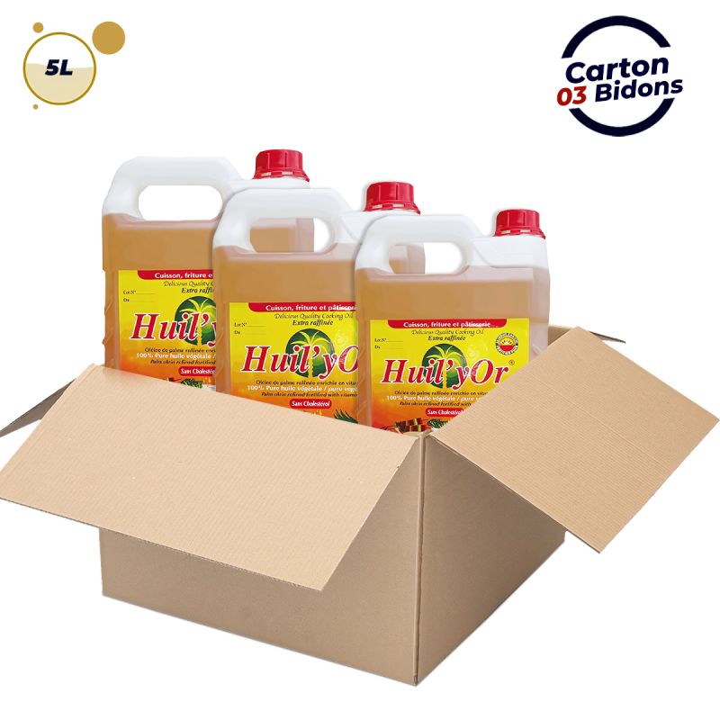 Carton de 3 bidons d'huile de palme raffinée - Huil'yor - 5 litre