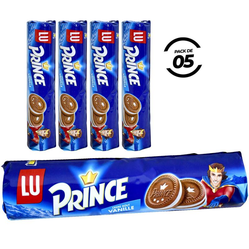 Carton de 5 paquets de biscuits Prince Crème goût vanille - 130 G