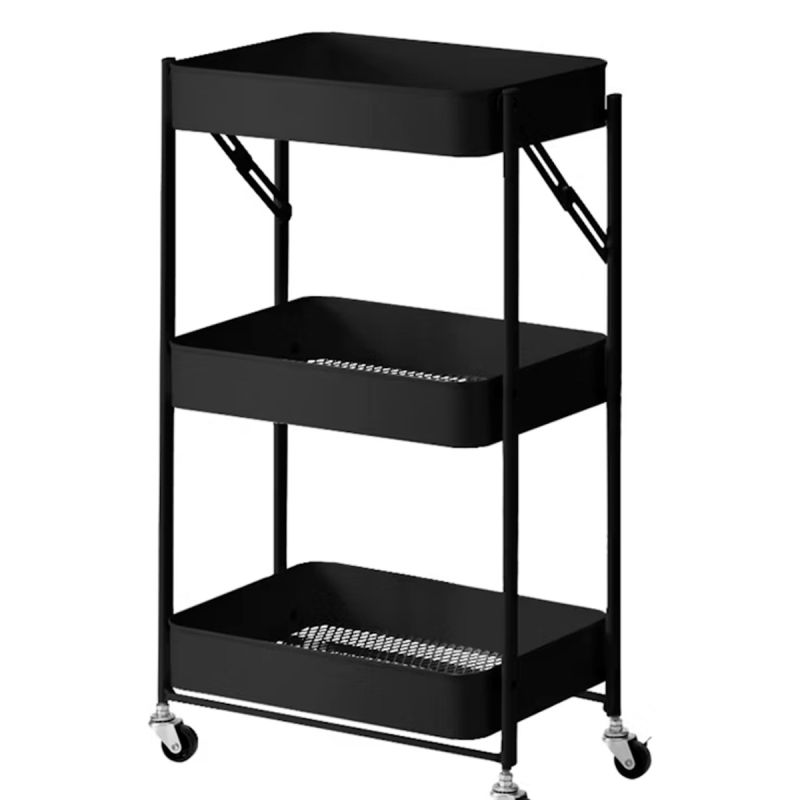 Chariot de cuisine pliable à 3 niveaux avec roulettes, noir, vendu sur Glotelho Cameroun.
