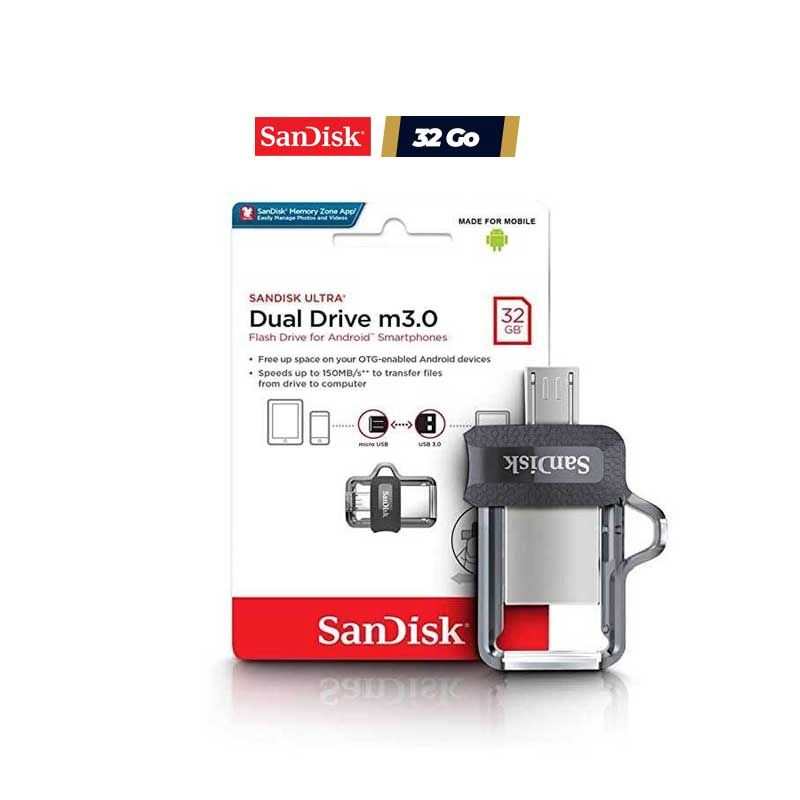 Clé USB ULTRA DUAL DRIVE M3.0 OTG 32 GB - SanDisk | Glotelho Cameroun