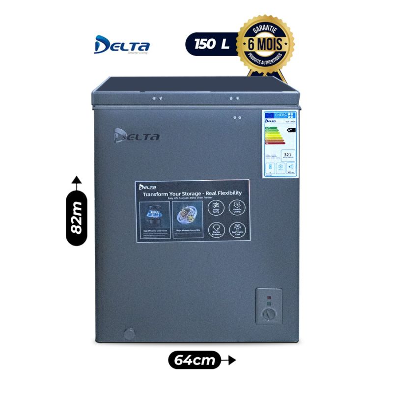 Congélateur coffre – DELTA – DCF-150-UB – 150 Litres – Classe A+ – Froid statique – Gaz R600a – Silencieux 42 dB – Classe climatique T – Garantie 6 mois