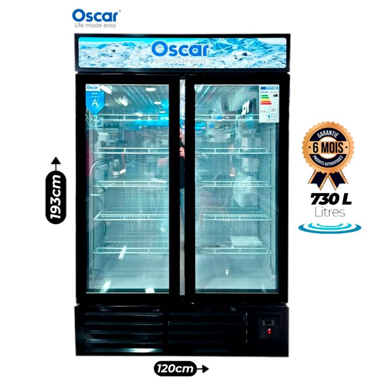 Congélateur professionnel OSCAR - OSC-SD730 – 730 Litres -  Vitrine Commerciale - Double porte vitrée coulissante - Classe Énergétique A – Garantie 6 Mois